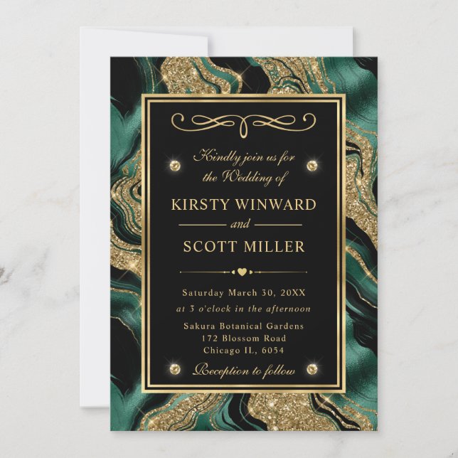 Invitation Élégant Mariage d'agate de Parties scintillant ver (Devant)