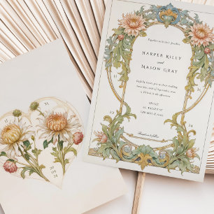 Invitation Élégant Mariage Dahlia Art Nouveau 