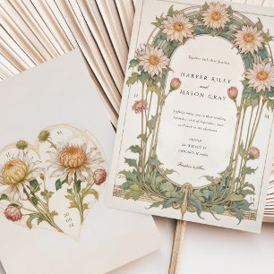 Invitation Élégant Mariage Dahlia Art Nouveau 