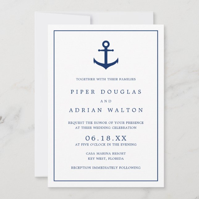 Invitation Élégant Mariage d'Ancre bleu marine (Devant)