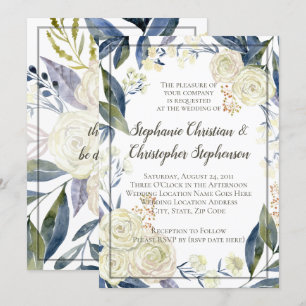 Invitation Elégant Mariage d'aquarelle bleu crème