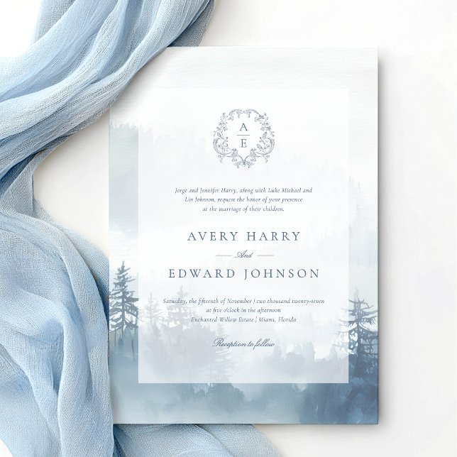 Invitation Elégant Mariage d'aquarelle bleu hiver (Créateur téléchargé)