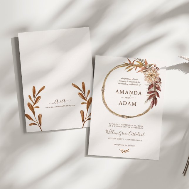 Invitation Elégant Mariage d'aquarelle d'automne Vintage Boho (Créateur téléchargé)