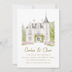 Invitation Elégant Mariage d'aquarelle de Château Français