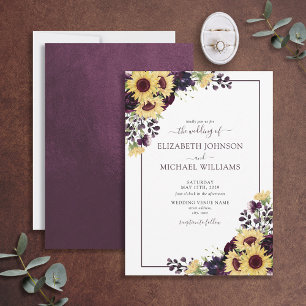 Invitation Élégant Mariage d'aquarelle de tournesol violet de