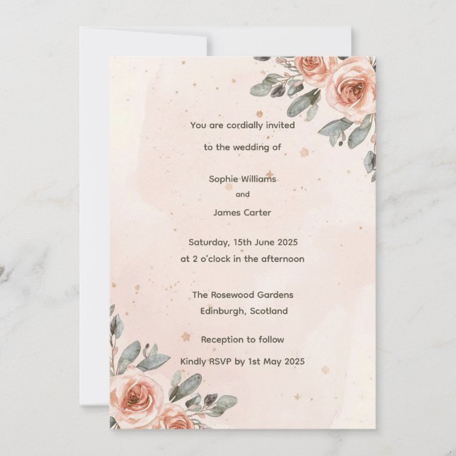Invitation Élégant Mariage d'aquarelle florale (Devant)
