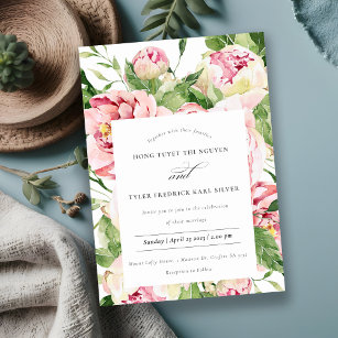 Invitation Elégant Mariage d'aquarelle florale Peony souple