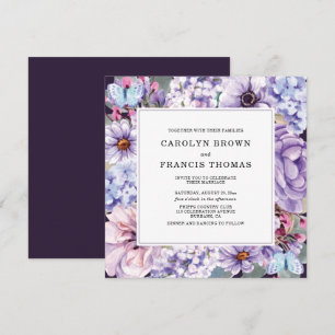 Invitation Élégant Mariage d'aquarelle florale pourpre