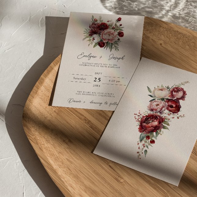 Invitation Elégant Mariage d'aquarelle florale rustique de Bo (Créateur téléchargé)