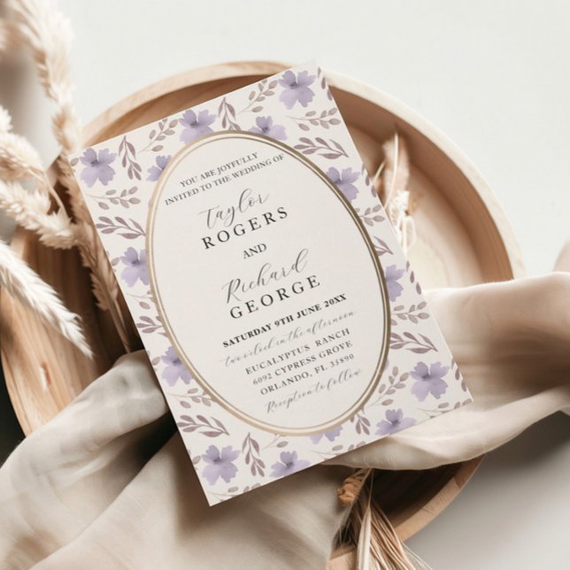 Invitation Élégant Mariage d'aquarelle florale violet (Créateur téléchargé)