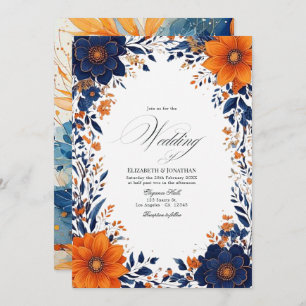 Invitation Elégant Mariage d'aquarelle marine et orange
