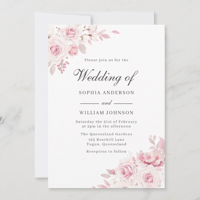 Invitation Élégant Mariage d'aquarelle rose-bleu (Devant)