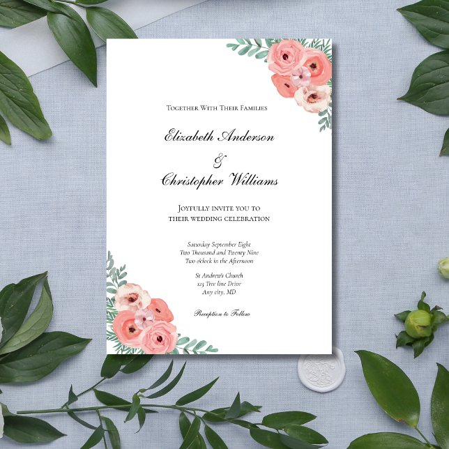 Invitation Élégant Mariage d'aquarelle rose pâle (Blush Pink Floral Greenery Watercolor Wedding invitation. Printed or Instant digital download)