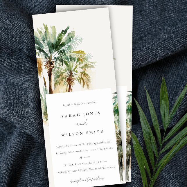 Invitation Elégant Mariage d'aquarelle tropicale palmiers (Créateur téléchargé)