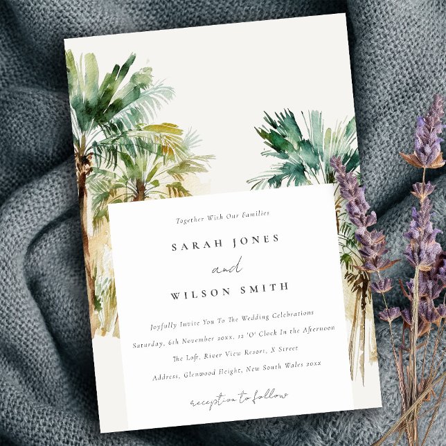 Invitation Elégant Mariage d'aquarelle tropicale palmiers (Créateur téléchargé)
