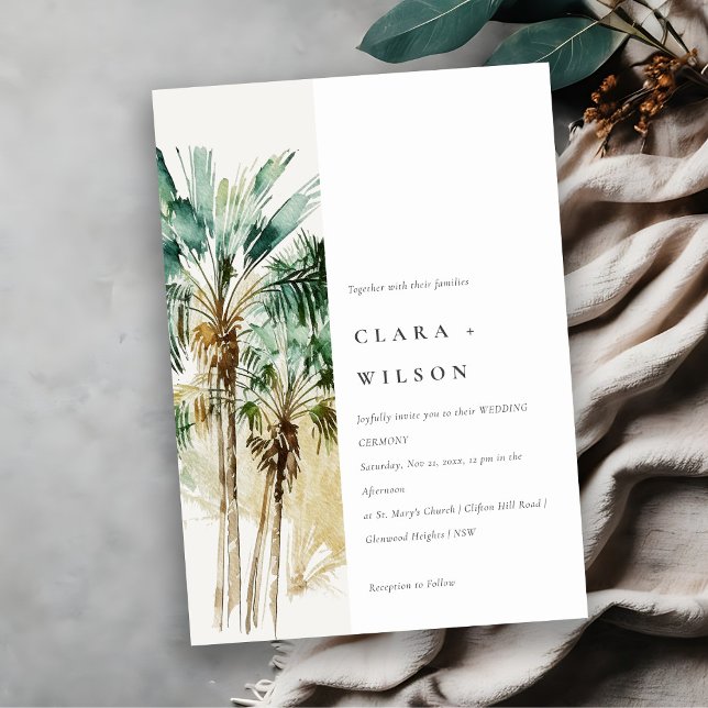 Invitation Elégant Mariage d'aquarelle tropicale palmiers (Créateur téléchargé)