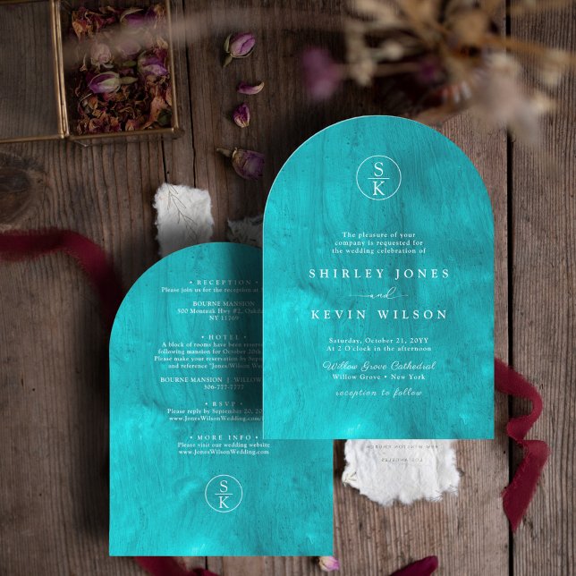 Invitation Elégant Mariage d'arc d'aquarelle turquoise Turquo (Créateur téléchargé)