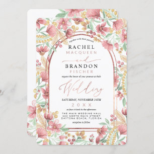 Invitation Élégant Mariage d'arc rose jaune or