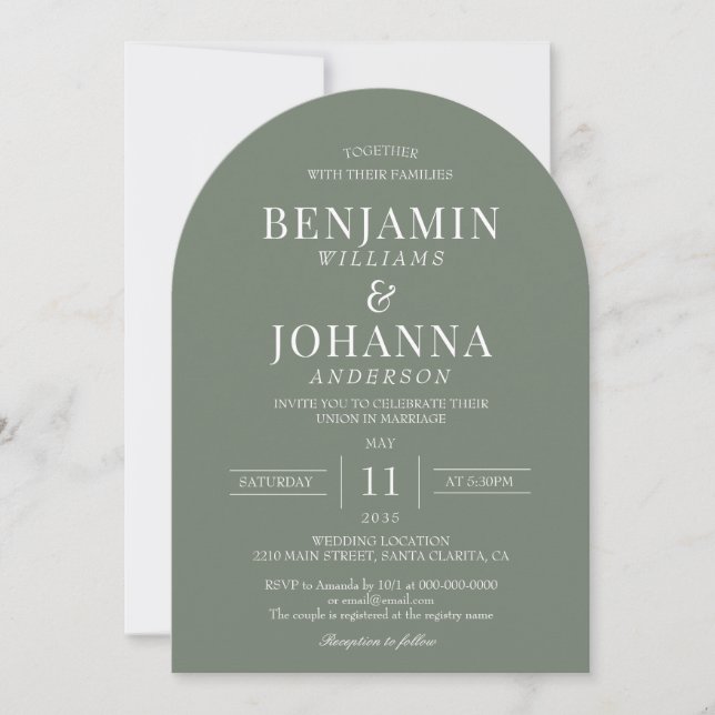 Invitation Élégant Mariage d'arc vert de mousse (Devant)