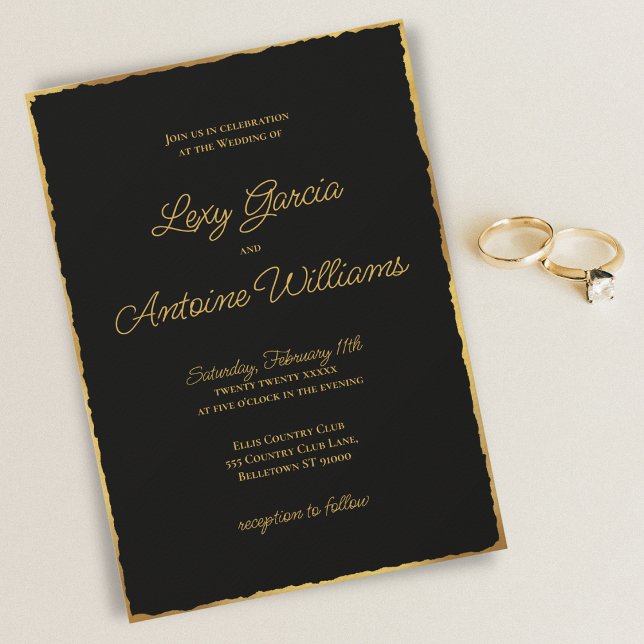 Invitation Elégant Mariage d'arête Noir Luxe Or Simple (Créateur téléchargé)