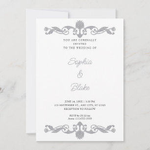 Invitation Elégant Mariage d'argent et d'art déco blanc