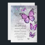 Invitation Élégant Mariage d'argent et de papillon pourpre<br><div class="desc">Créez vos propres invitations à un mariage de papillons violets en utilisant un modèle do-it-yourself magnifique et facile qui dispose d'options de carte d'accent argent et or. L'aquarelle unique et le design d'encre peint par l'artiste Raphaela Wilson, représente un joli arc de papillons monarques argentés, noirs et violets. Les différentes...</div>