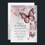 Invitation Élégant Mariage d'argent et de papillon rose<br><div class="desc">Créez vos propres invitations de mariage avec papillon rose et argent à l'aide d'un simple modèle de carte do-it-yourself qui est facilement personnalisé. Le joli conte de fées à l'encre et à l'aquarelle peint à la main par Raphaela Wilson présente un arc volant de papillons monarques en argent gracieux et...</div>