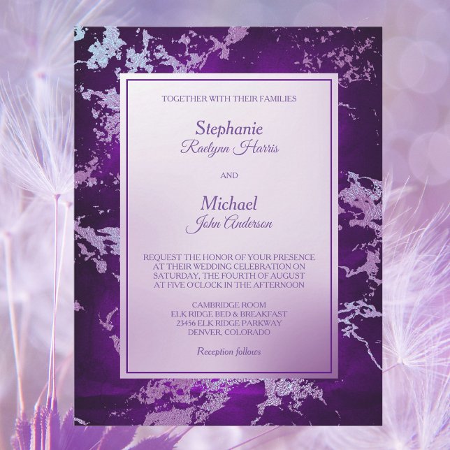 Invitation Élégant Mariage d'argent moulé Abstrait (Créateur téléchargé)