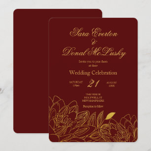 Invitation Élégant Mariage d'automne de Bourgogne et de fleur