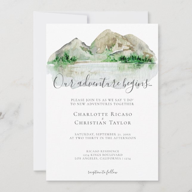 Invitation Elégant Mariage d'aventure de montagne (Devant)