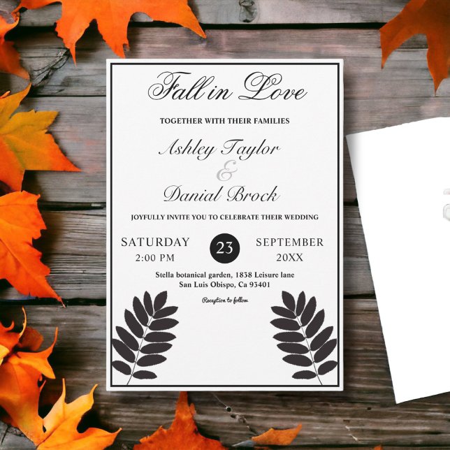 Invitation Élégant Mariage de automne Boho Rustique Noir Et B (Créateur téléchargé)