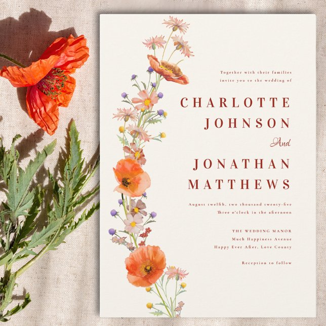Invitation Élégant Mariage de automne floral Boho (Wildflower boho chic wedding invitation )