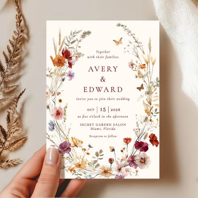 Invitation Elégant Mariage de automne Floral Rustic Boho (Créateur téléchargé)