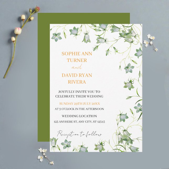 Invitation Élégant Mariage de Bellflower vert olive (Créateur téléchargé)