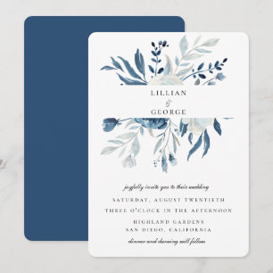 Invitation Élégant Mariage de bouquet floral bleu