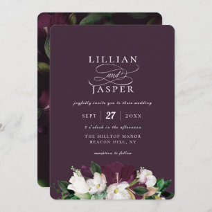 Invitation Élégant Mariage de bouquet floral d'ivoire violet