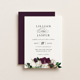 Invitation Élégant Mariage de bouquet floral d'ivoire violet