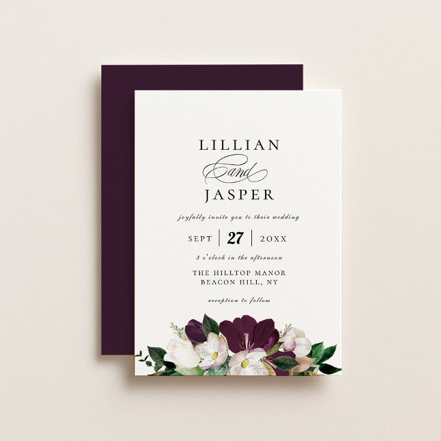 Invitation Élégant Mariage de bouquet floral d'ivoire violet (Créateur téléchargé)