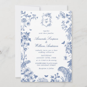 Invitation Elégant Mariage de cadre décoratif bleu Dusty Baro