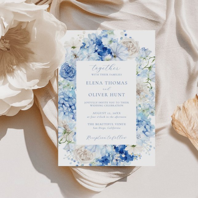 Invitation Élégant Mariage de cadre Floral Bleu (Créateur téléchargé)