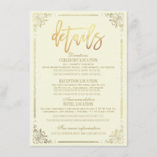 Invitation Elégant Mariage de cadre Floral Or Direction Détai