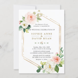 Invitation Elégant Mariage de cadre géométrique Crème Bleue