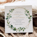Invitation Elégant Mariage de cadre géométrique or verdure<br><div class="desc">Ce Faire-part de mariage moderne personnalisable dispose d'un cadre géométrique doré décoré avec une aquarelle moody vert feuillage & a été jumelé avec une police serif classe en gris et or. Pour effectuer des modifications avancées,  sélectionnez l'option "Cliquez pour customiser plus loin" sous Personnaliser ce modèle.</div>