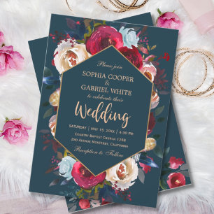 Invitation Elégant Mariage de cadre or floral de la marine bo