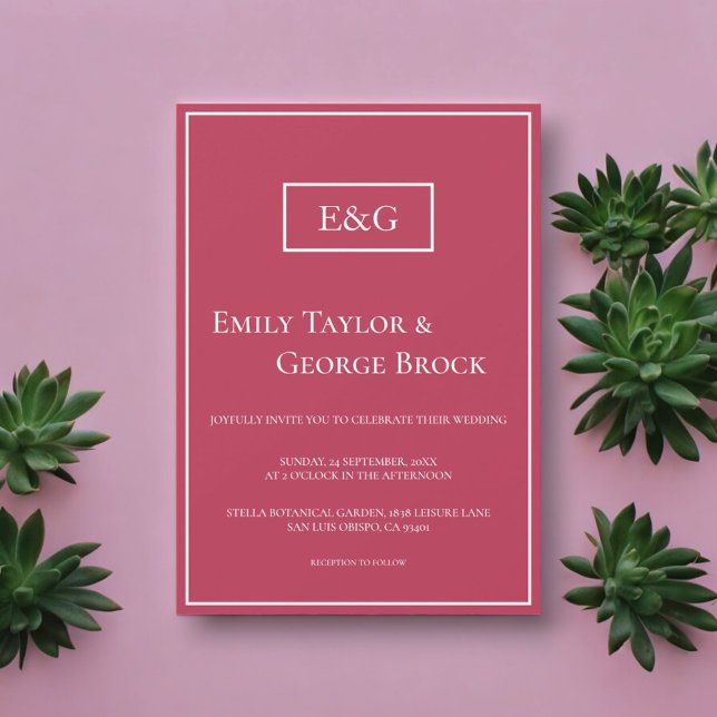 Invitation Élégant Mariage de cadre simple Viva Magenta Monog (Créateur téléchargé)