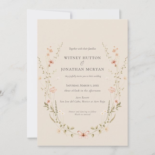Invitation Élégant Mariage de calligraphie botanique rustique (Devant)