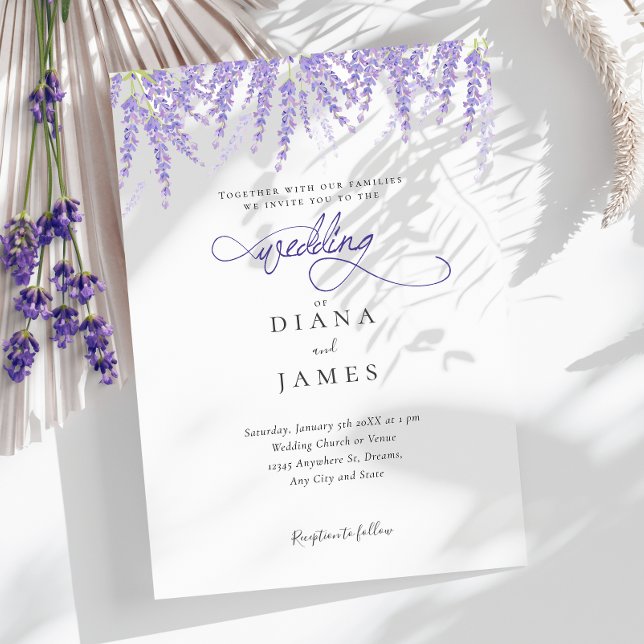 Invitation Élégant Mariage de calligraphie florale (Elegant Floral Lavender Calligraphy Wedding Invitation)