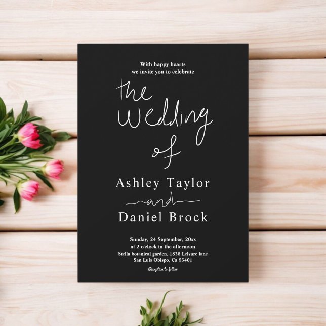 Invitation Élégant Mariage de calligraphie simple noir et bla (Créateur téléchargé)