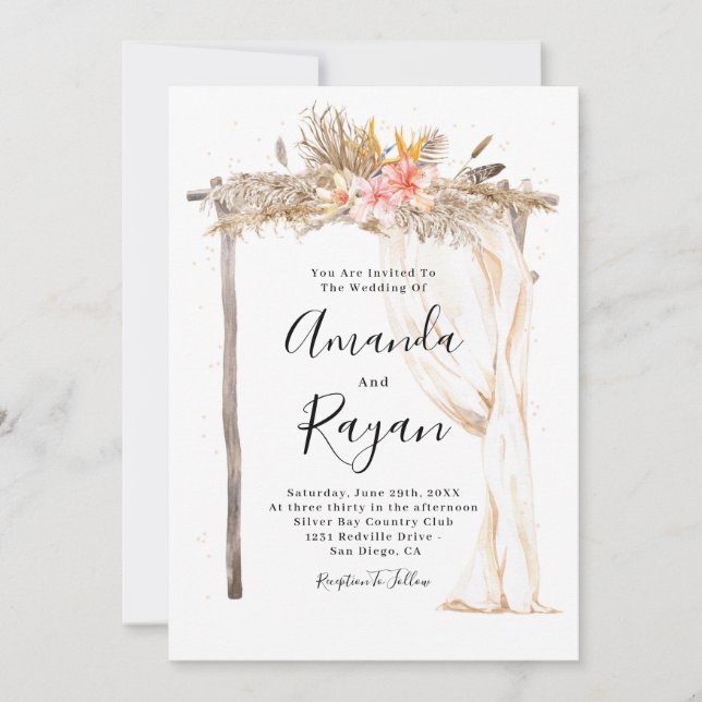 Invitation Elégant Mariage de canopée de fleurs de Boho (Devant)