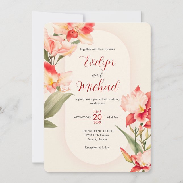 Invitation Élégant Mariage de cattleya rouge orchidées (Devant)